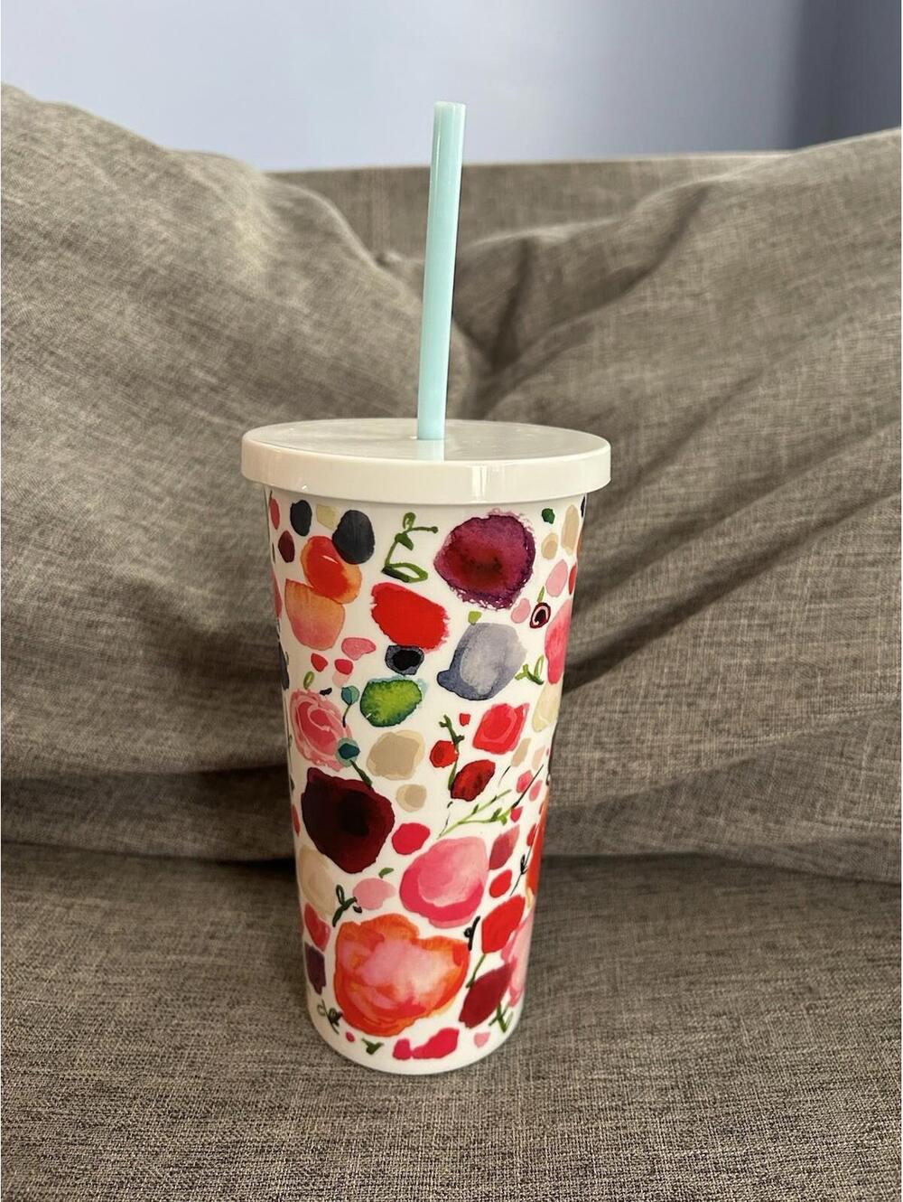 Kate Spade NY Plastic Tumbler Floral Travel Insulated 20 OZ w/ Lid & Straw - Picture 2 of 7